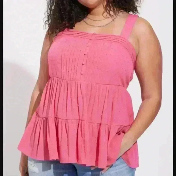 Torrid Swiss Dot Tiered Chiffon Tank Top Blouse 1 1X 14/16 - Picture 1 of 8